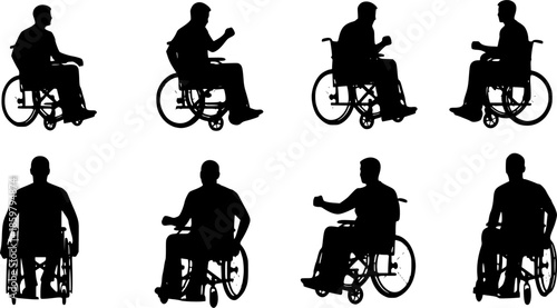 Various men silhouette in a wheelchair in vector format
