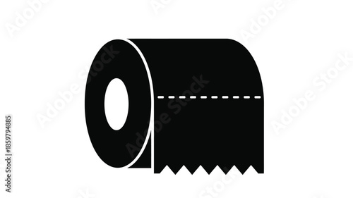 A simple black and white illustration depicting a partially used roll of toilet paper
