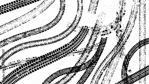 Background with tire wheel marks of cars. Vector illustration
