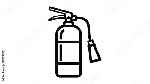 Simple black and white line drawing of a standard fire extinguisher for safety awareness