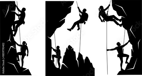 Rock Climbing silhouette vector set
