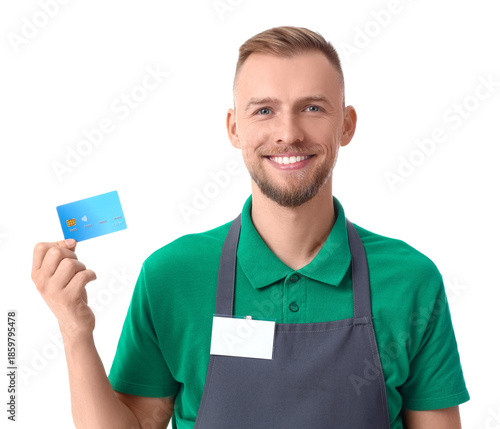 Male cashier with credit ca...