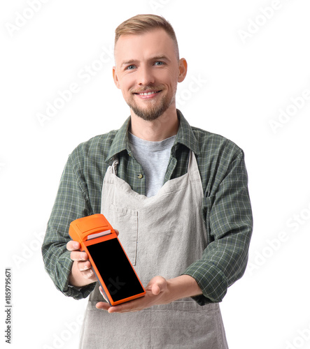 Male cashier with payment t...