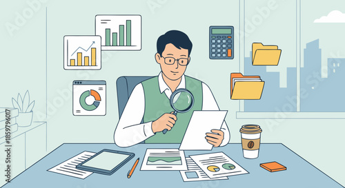 Accountant Reviewing Financial Documents in Modern Office