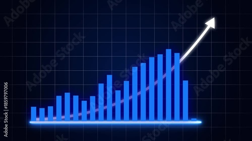 Business growth concept in allusive graph chart showing marketing sales profit increasing to future target . Excellent financial status of corporate business rise up by yearly,4K video animation