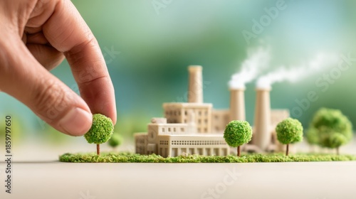Miniature Green Trees and Eco Factory Concept