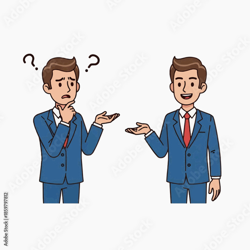 Two businessmen having an uncertain conversation in office