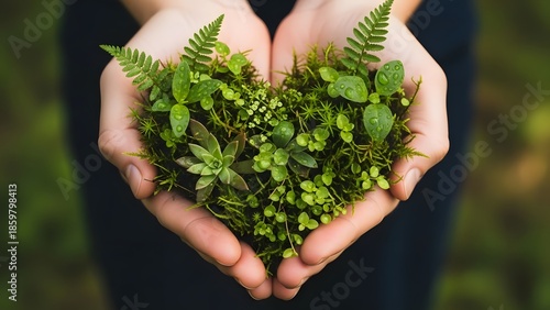 Valentine's day eco friendly heart shaped greenery in hands