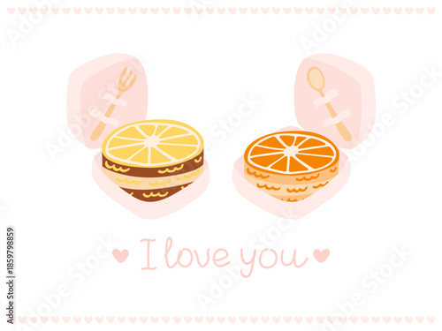 Citrus bento cakes for Valentine's Day celebration. I love you cute simple card.