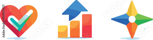 Symbolic Geometric Icons. Mission-led brand identity expressed through confident flat geometry, three symbolic icons arranged