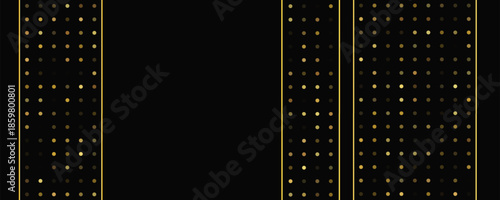 Dark background with golden lines and glittering dots