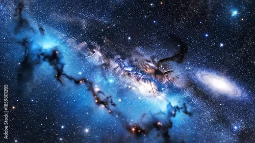Cosmic nebulae and starry sky displaying celestial bodies and galaxies in outer space