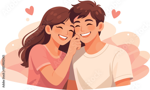 Playful Couple Illustration. Playful affectionate moment captured through close poses and cheerful expressions, modern flat vector