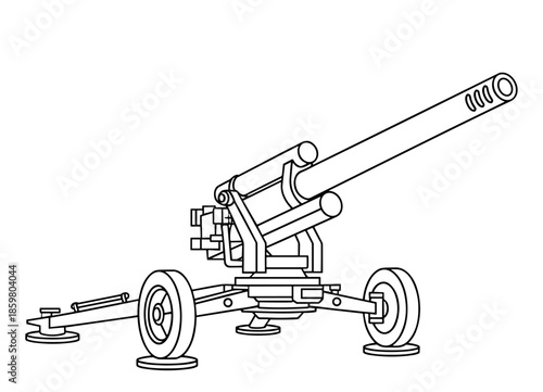 Black and white drawing of a cannon in a minimalist style, Artillery Weapon