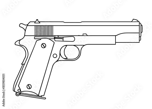 Pistol in line art style, black and white