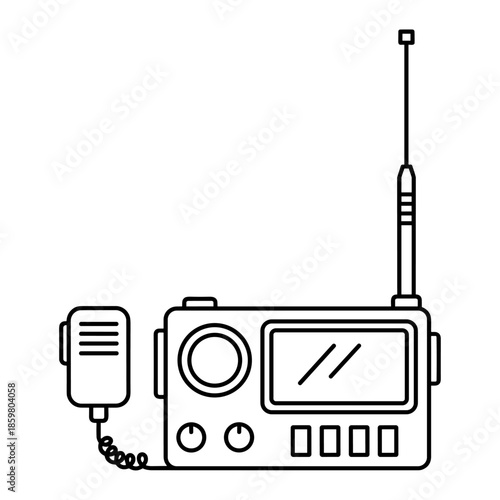 Walkie talkie in line art style, black and white