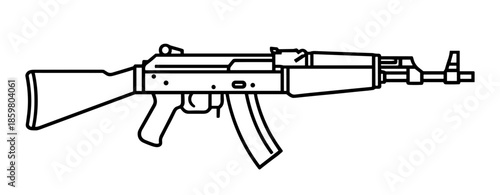 AK47 Rifle outline in line art style in black and white
