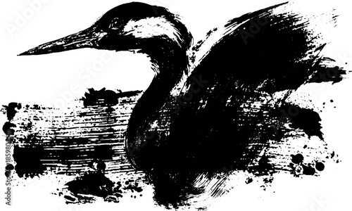 Bold black ink bird illustration with high contrast sumi-e style for artistic design