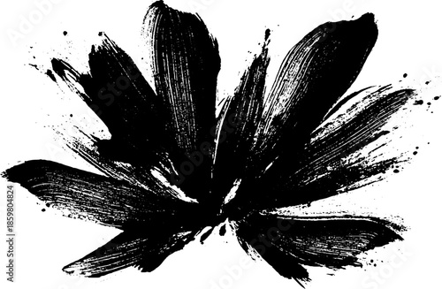 Bold black brushstroke sumi-e flower illustration for design