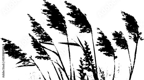Black and white coastal grass stencil illustration for nature-inspired designs