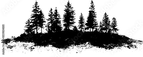 Monochrome stencil art of dense old forest for wall decor or nature poster
