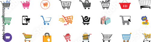 Shopping Cart Icon Set for Online Store and Ecommerce Design