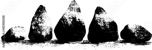 Black and white stencil illustration of desert stones for urban art and design projects