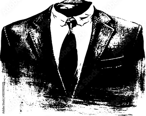 Black and white stencil illustration of modular suit concept for urban art and design