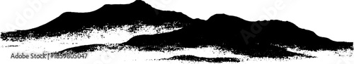 Black and white stencil illustration of distant rolling hills for art and design