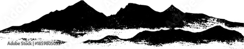 Monochromatic stencil of layered sand dunes in a black and white landscape