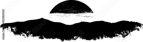 Black and white stencil illustration of distant rolling moors for artistic design