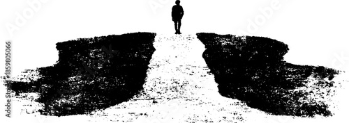 Black and white stencil illustration of diverging paths and silhouette for creative design