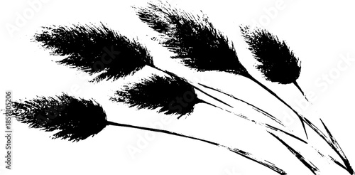 Black and white stencil art of drifting dune grass illustration for nature design