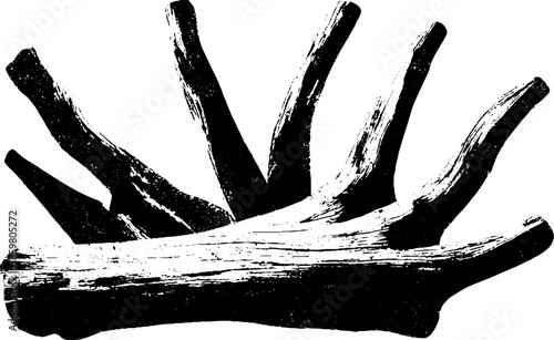 Black and white driftwood branches stencil illustration for design projects