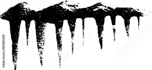 Black and white stencil art of dripping icicles for urban design and decor