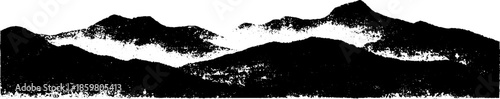 Minimalist black and white stencil art of faint mountain hills for nature-inspired design