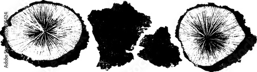 Grunge style black and white stencil illustration of fallen bark plates for artistic designs