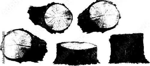 Black and white stencil illustration of fallen bark plates for art and design projects