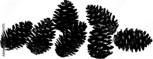 Black and white pinecones stencil art for nature-themed designs and decorations