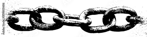 Black and white stencil illustration of forged chain links with grunge texture for urban art design