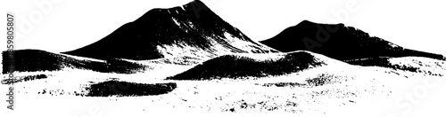 Black and white silhouette of frost-dusted sands and mountains for urban art design