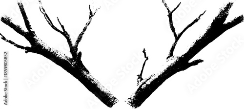 Black and white stencil art of frost-warped twigs for nature-themed designs