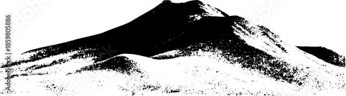 Black and white stencil of curving sand dunes with mountain silhouette for artistic design