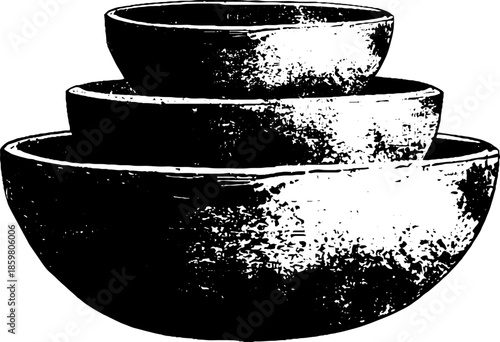 Black and white stencil of handmade clay bowls for urban art and design projects