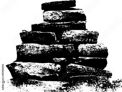 Black and white stencil illustration of handmade clay bricks for rustic design