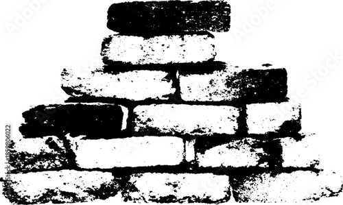 Black and white stencil illustration of handmade clay bricks for urban art and design