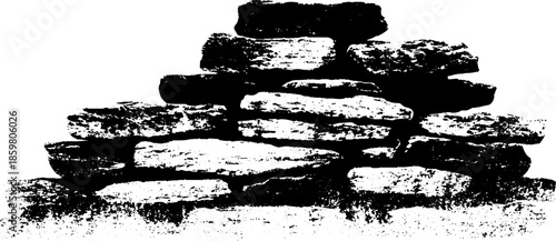 Black and white stencil illustration of handmade clay bricks for design and decoration