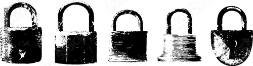 Monochrome stencil art of heavy padlocks for security and design