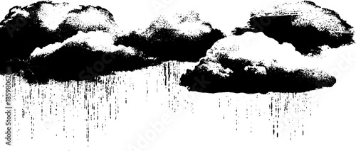 Monochrome stencil art of heavy rain clouds with dripping effect for urban design and decor