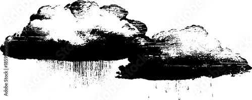 Black and white stencil illustration of heavy rain clouds for urban art design